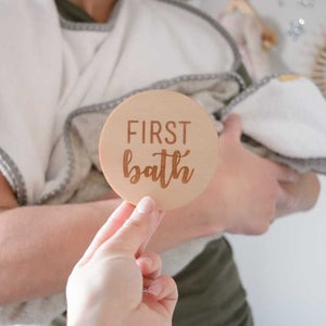babys first bath milestone wooden plaque for photos