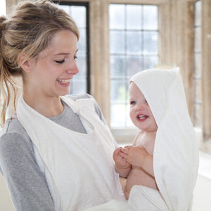 Plain white Cuddledry handsfree baby apron bath towel