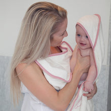 Load image into Gallery viewer, Pink edge Cuddledry handsfree baby apron bath towel