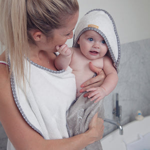 grey stars Cuddledry handsfree baby apron bath towel